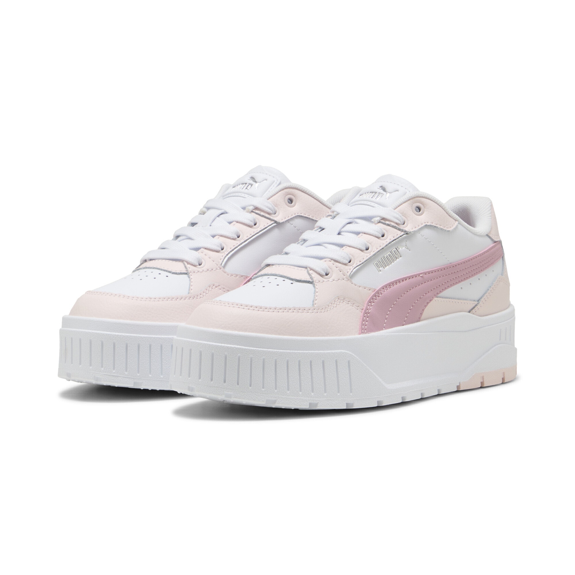 Sneaker PUMA "Karmen II Idol Sneakers Damen", Gr. 41, weiß (weiß poised pink jasmine flower), Obermaterial: Synthetik, Kuhleder, Textil; Futter: Textil; Innensohle: Textil; Laufsohle: Gummi, Schuhe