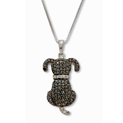 Women's .10 TCW Black and White Diamond Sterling Silver Dog Pendant and Chain 18 Inches by PalmBeach Jewelry in White (Size ONE SIZE)