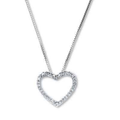 Women's .21 TCW Diamond Sterling Silver Heart Pendant and Chain 18 Inches by PalmBeach Jewelry in White (Size ONE SIZE)