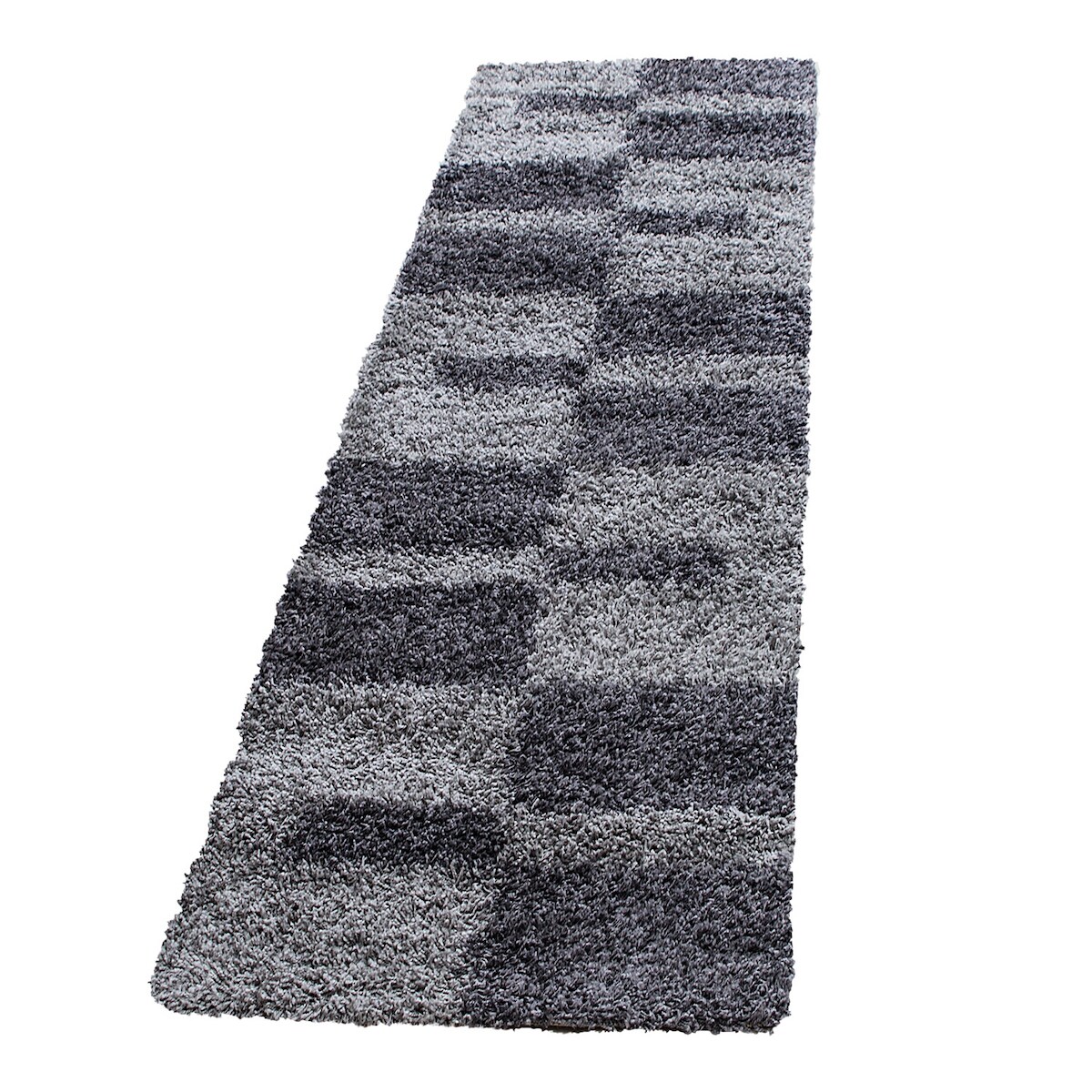Teppich Waschbar Shaggy Kariert Kuschelig Strapazierfähig Schlafzimmer Esszimmer Läufer Grau 80x250 cm OEKO-TEX – WATZMANN von Kadima Design Image