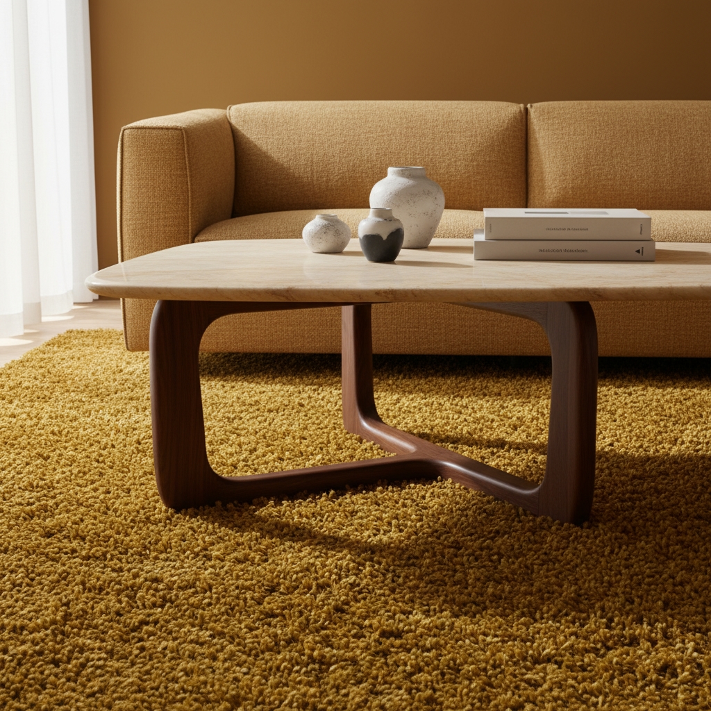Teppich Hochflor Shaggy Uni-Look Polypropylen Wohnzimmer Gold Rund 200x200 | Kadima Design Image