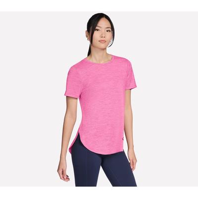 Skechers Women's GO DRI Swift Stripe Tunic T-Shirt | Size 2XL | White/Neon Pink | Polyester/Spandex