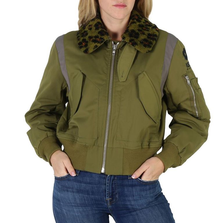 Khaki Hana Leopard Dettail Bomber Jacket