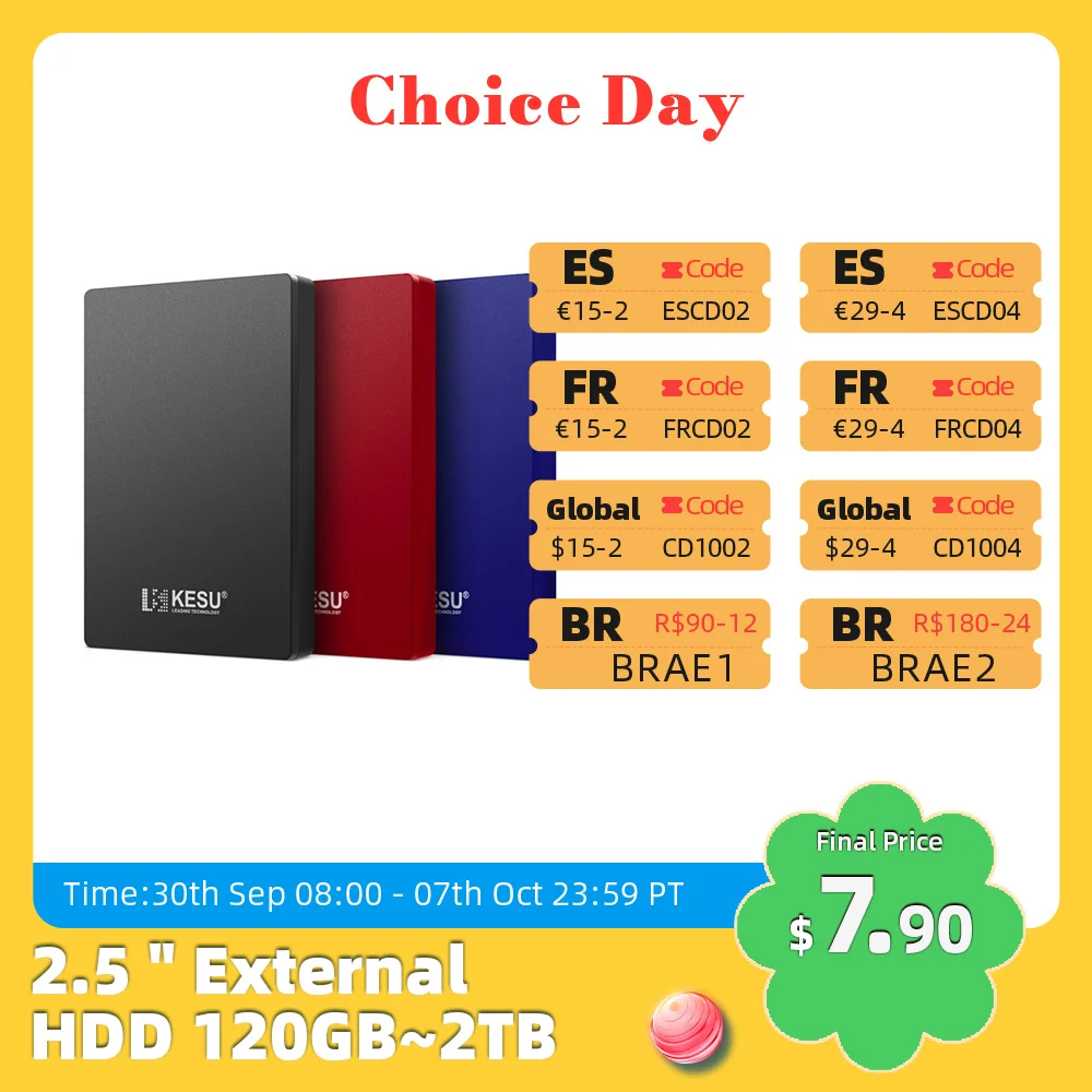 KESU HDD 2.5 "120 mo/s disque dur externe Portable 2 to/1 to/500 go/320 go USB3.0 mémoire disque pour PC de bureau/ordinateur Portable/Mac/Xbox/PS4/TV