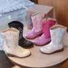 Mädchenstiefel, Kleinkind-Schneeausrüstung, mittlere Waden, Glitzer, Western-Cowboystiefel, 2025, Herbst, großes Kind, Reiten, Mädchen, Botas, Größe 27–36, Kinderschuhe