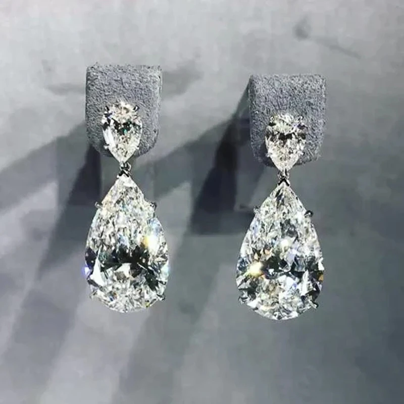 Huitan Einfache und Elegante Baumeln Ohrringe für Frauen Kristall Teardrop Zirkonia Luxus Braut Hochzeit Ohrringe Trendy Schmuck Image
