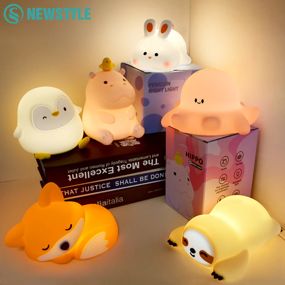 Niedliche Silikon-Squishy-Nachtlampe, Fuchs-Kaninchen, dimmbar, Nachtlicht für Kinderzimmer, wiederaufladbar, Timing, Nachttischlampe mit Touch-Sensor