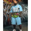 S-9XL Herren Große Größe Hippie Rock Musik Print Kurzarm T-Shirt Shorts Zweiteiliges Set