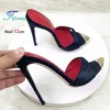 12CM Super High Heel Hausschuhe Frauen Spitz Peep Toe Sandalen Sommer Slip-on Europa und Amerika Große Größe Schuhe für Weibliche 33-46
