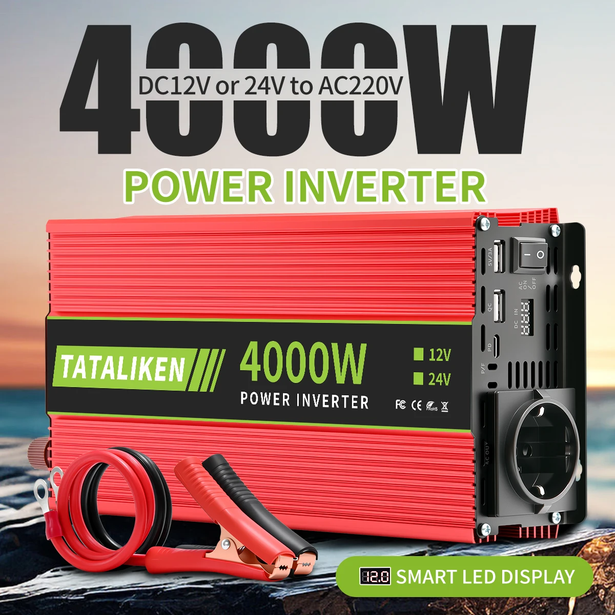 Neuer modifizierter Wellenwechselrichter, EU-Buchse, UN-Buchse, DC 12V 24V zu AC 220V 50HZ, Typ-C-Schnittstelle Image