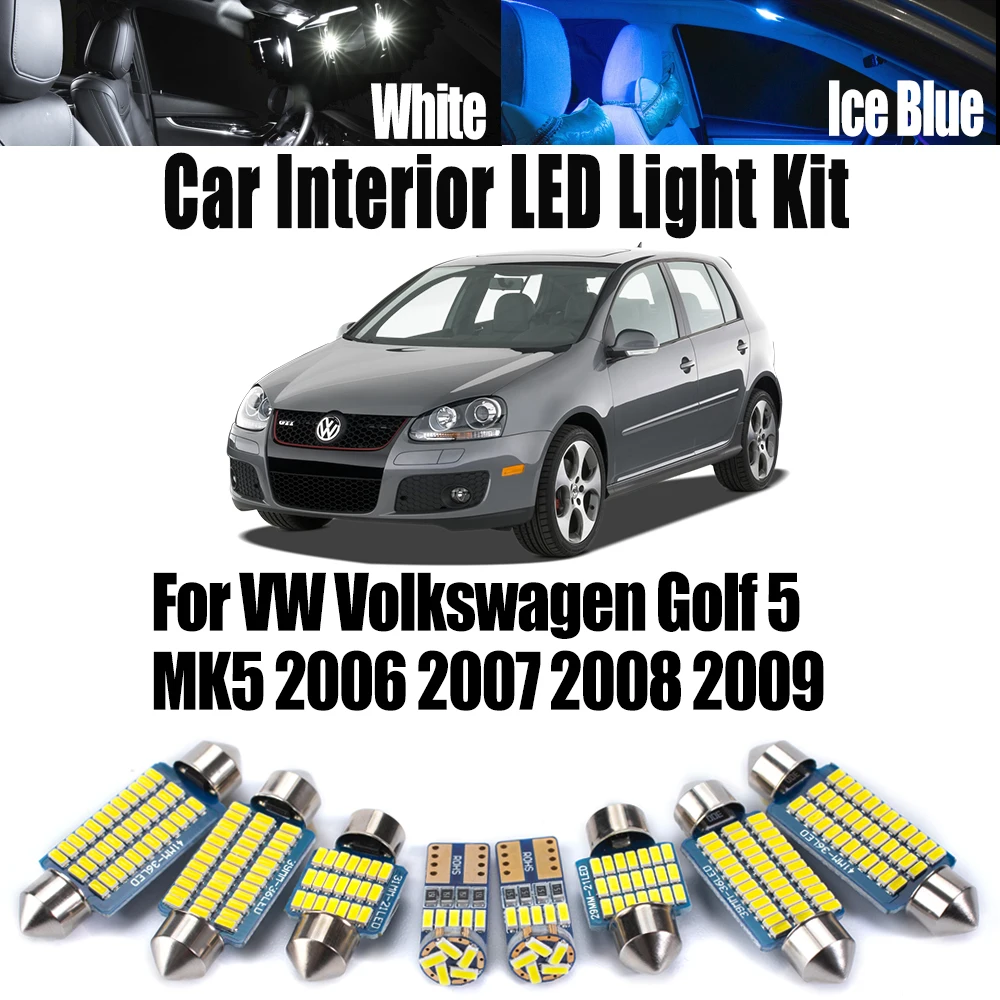 12 Pz Per VW Volkswagen Golf 5 MK5 2006 2007 2008 2009 Auto Specchio Vanity Lampadine Accessori LED Interni Lettura Tronco luce ​ Kit