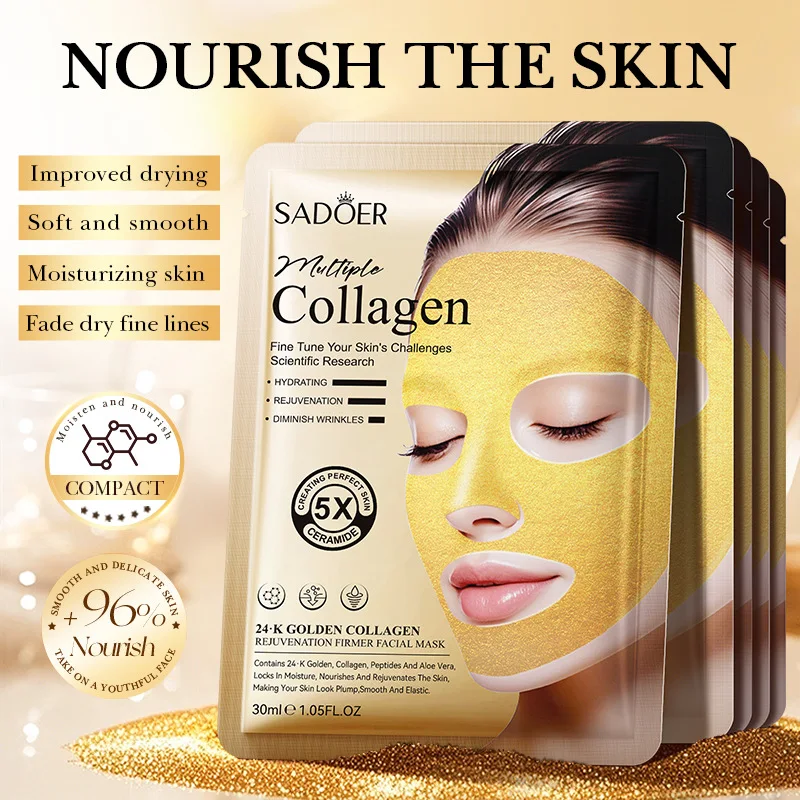 SADOER 24k Maschere per il viso al collagene dorato Antirughe Rassodante Idratante Anti-età Maschera per il viso Prodotti per la cura della pelle del viso di bellezza