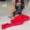Rote Lackleder vorne Riemchen lange Stiefel Plattform Stiletto High Heel heiße Mädchen Mode Frauen Schuhe 2025, Zapatos Para Mujere