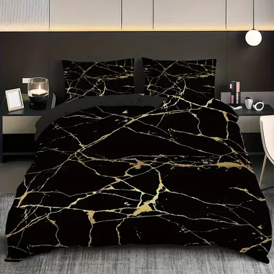 3pcs Duvet Cover Set King Size,Queen Black Marble Printed Bedding Set 1 * Duvet Cover+2 Pillowcases-Bedding Set for Bedroom