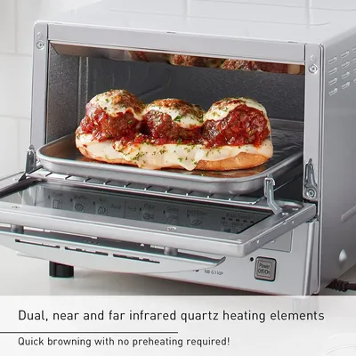 Oven with Double Infrared Heating, 6 Auto Cook Options and Precise Temperature Control, 4-Slice Small Toaster Oven, 1300 Watts