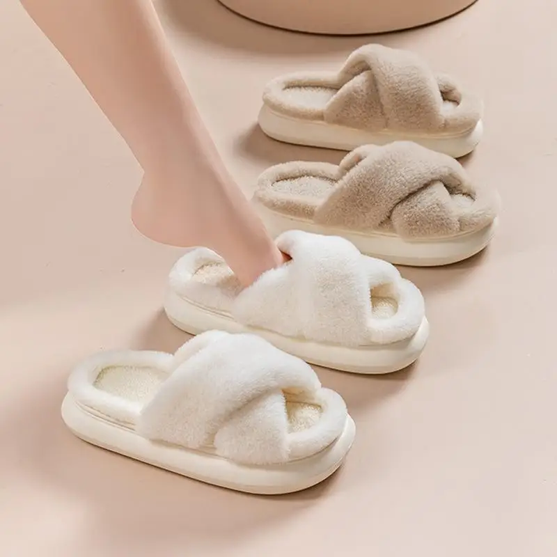 Flauschige Hausschuhe für Damen, modische Designer-Winterschuhe für Damen, für den Innenbereich, lässig, Plüsch, Plateauschuhe, elegant, große Größe
