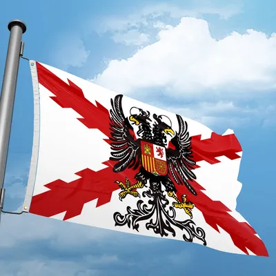 Spanisches Reichskreuz aus Burgunderrot, Flagge 1506, Kreuz aus Burgunderrot mit Emblem, 3 x 5 Fuß, 90 x 150 cm, spanische Banner, Haushaltsdekoration Image