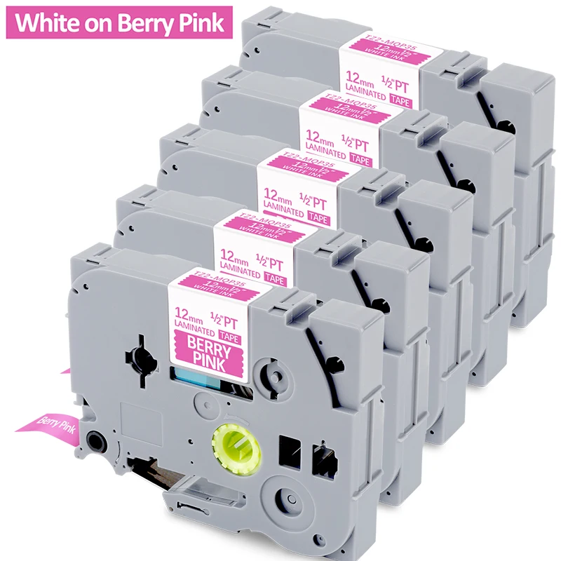 5pk berry pink laminierte tze label bänder TZe-MQP35 weiß tze231 ersatz für bruder PT-H100, PT-D210, ptd400ad, ptd600 Image