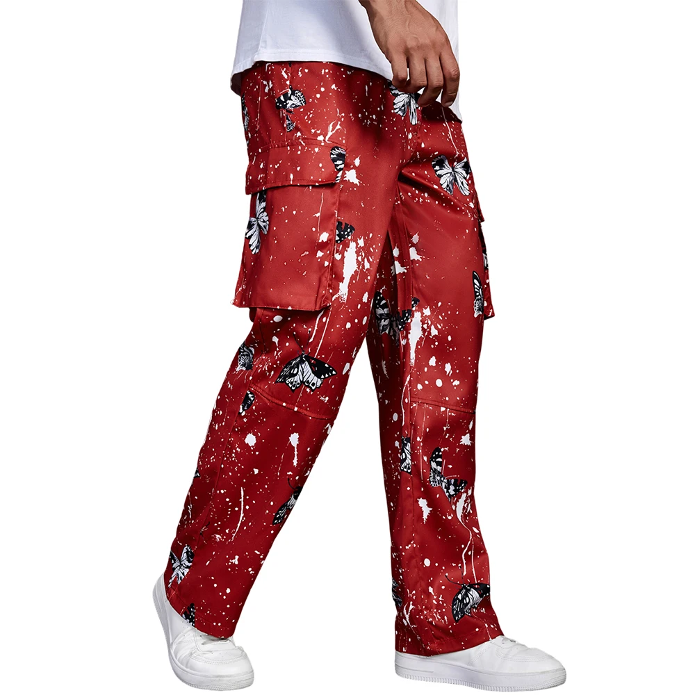 Große Tasche, lockeres, weites Bein, Batikmuster, gerade Arbeitshose, amerikanische High Street Tide, lässige Mode, Hip-Hop-Hose