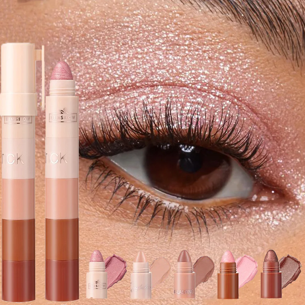 5-in-1 Mini-Lidschattenstift-Set, Samt, matt, schimmernd, Textmarker, Make-up, wasserfest, langlebig, rosa, braun, Lidschattenstift, Kosmetik Image
