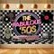 1 retro music party background - Retro neon "Wonderful 1950s" design, turquoise, checkered floor, jukebox and vinyl records