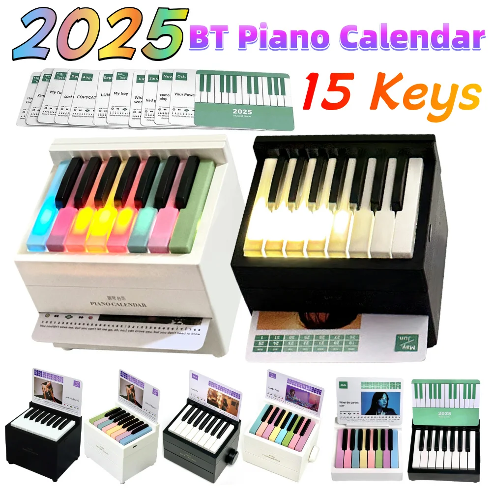 Calendario pianoforte giocabile 2025 Calendario pianoforte a 15 tasti con 27 carte calendario musicale 26 brani Mini calendario pianoforte regalo per i fan