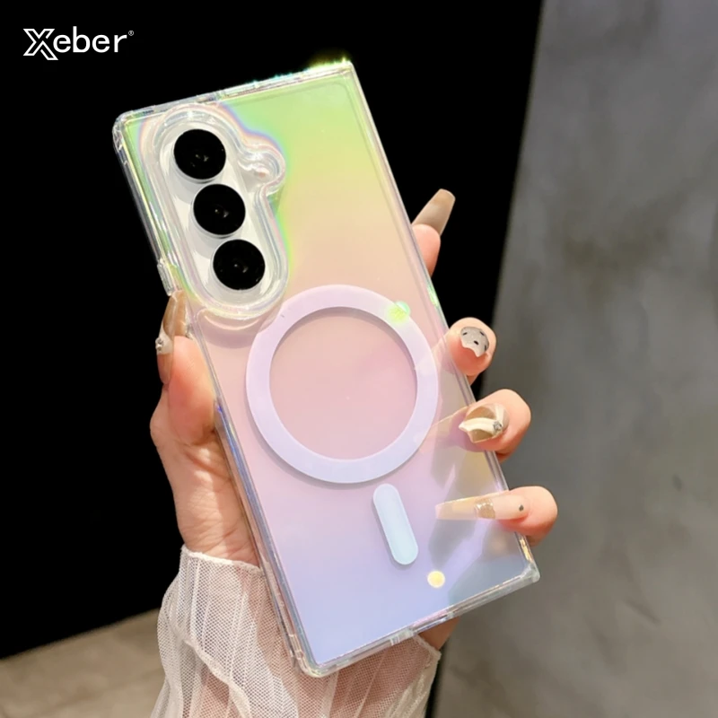 Laser Regenbogen Farbe Für Magsafe Magnetische Drahtlose Lade Fall Für Samsung Galaxy Z Flip 7 6 5 4 3 falten7 6 5 4 Transparente Abdeckung Image