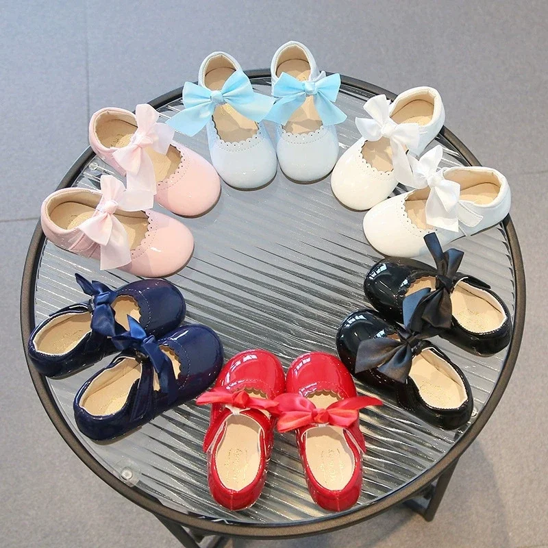 Baby Mädchen Schuhe Erste Wanderer Frühling Herbst Mädchen Leder Schuhe Nette Schleife Kinder Prinzessin Tanzen Schuhe Einfarbig Image