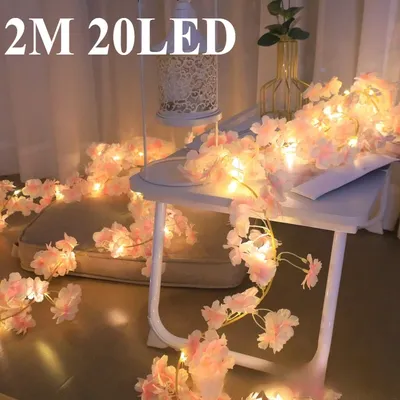 2M 20 LED Cherry Blossom String Lights Artificial Flower Vine Light for Bedroom, Party, Garden, Fireplace, Staircase Decoration