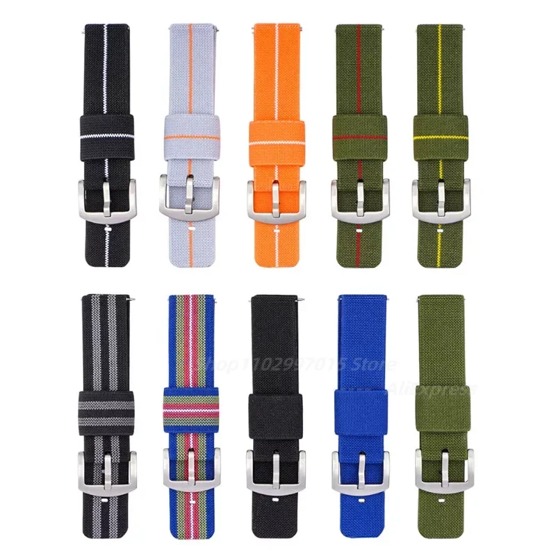 Nylon-Uhrenarmband, geeignet für 18 mm, 20 mm, 22 mm, 24 mm breite Uhren, silberne Schnalle, Stretch-Nylon-Canvas-Armband Image