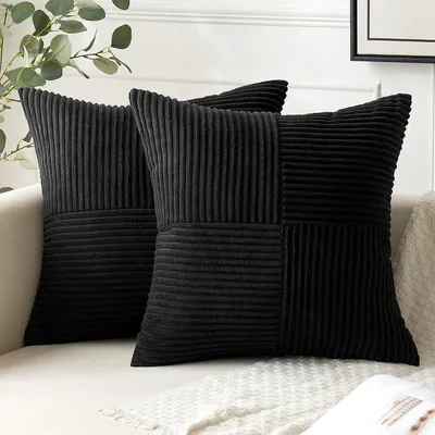 Schwarz geschnittener Kissen bezug Boho Cord gestreifter Kissen bezug für weiches Wohnzimmer Bett 45x45cm fester Kissen bezug Home Decro Image