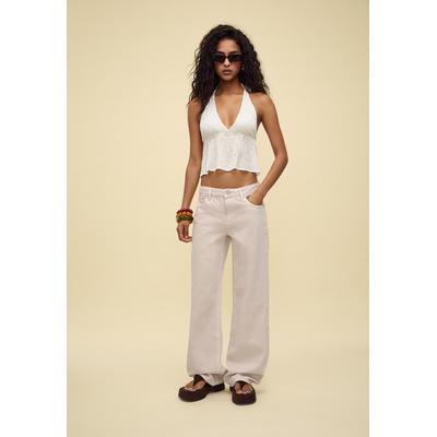 Stradivarius D91 low wide-leg twill jeans Stone 14
