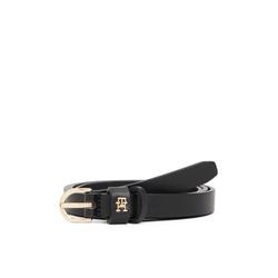 Ledergürtel TOMMY HILFIGER "ESSENTIAL EFFORTLESS GOLD", Damen, Gr. 85, schwarz, Rindsleder, casual, Gürtel, 1,5 cm breit, ovale Einfachdornschließe, Damengürtel