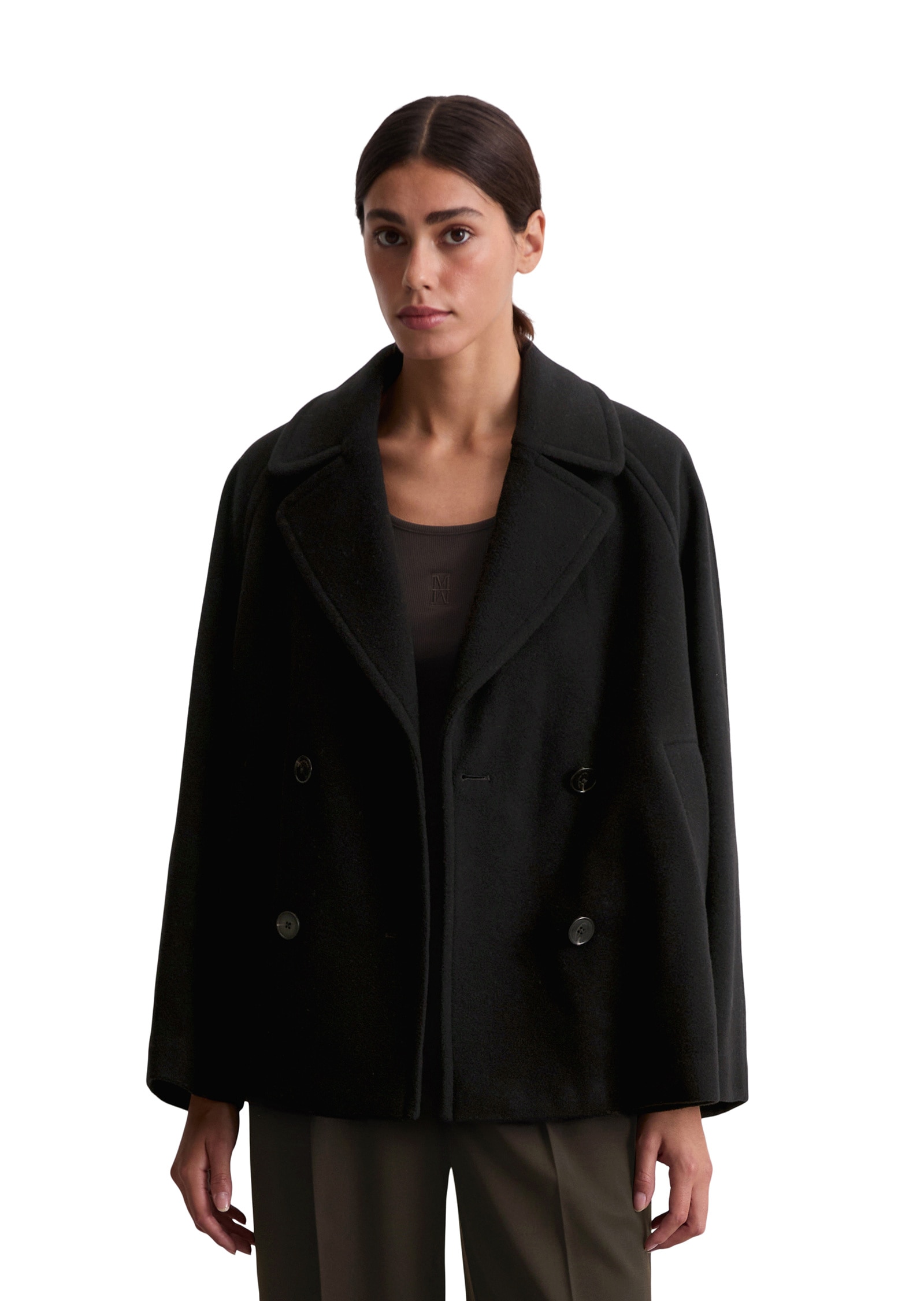 Outdoorjacke MARC O'POLO "aus Wolle-Mix", Damen, Gr. 38, schwarz, Obermaterial: 80% Wolle (Schafwolle), 20% Polyamid; Füllung: 100% Nicht verfügbar; Futter: 100% Nicht verfügbar, unifarben, Casual, relaxed fit, blind abgesteppte Kante, Jacken