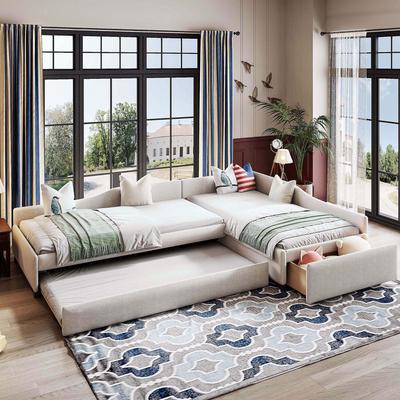 Upholstered Double Twin Size Daybed with Trundle and Storage Drawer - Versatile Sofa and Bed for Guest Room, Living Room