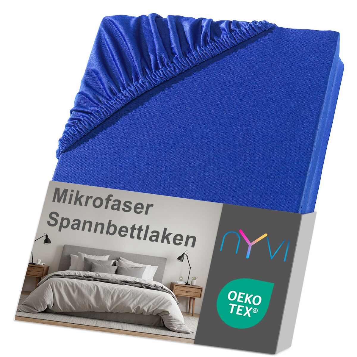 NYVI Spannbettlaken DreamScience Mikrofaser - Weich & Anschmiegsam, Rundumgummizug, Bügelfrei 90x200 - 100x200 cm royalblau Image