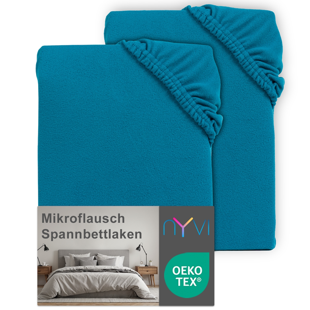 NYVI Spannbettlaken DreamScience Mikroflausch - Kuschelweiches & Wärmendes Bettlaken Spannbetttuch 140x200 - 160x200 cm (2er Pack) petrol Image
