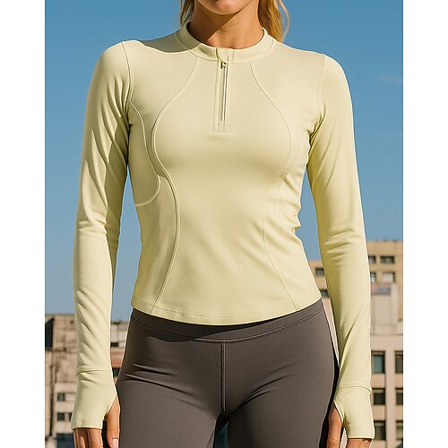 Per donna Maglietta da ginnastica Camicie a maniche lunghe Cerniera a un quarto Manica Lunga Top Athleisure Autunno Tinta unita Morbido Abbigliamento leggero Traspirante All'aperto Corsa Yoga