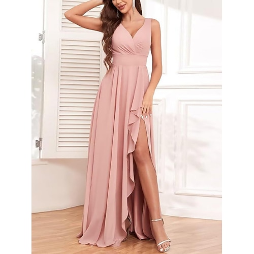 Per donna Abito Lungo Maxi Abito Abito da Cocktail Abito da invitata a nozze Chiffon Elegante Moda Moderno All'aperto Cocktail party Vestibilità regolare Semplice Senza Maniche Scollo a V Rosa Rosso
