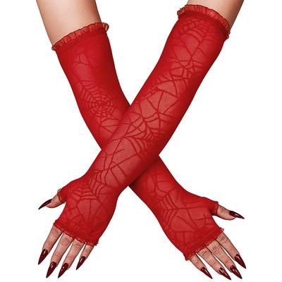 Women's Halloween Spider Web Mesh Gloves – Stretchy Black Gothic Arm Warmers, Fingerless Design, Cosplay Party Costume Accessories