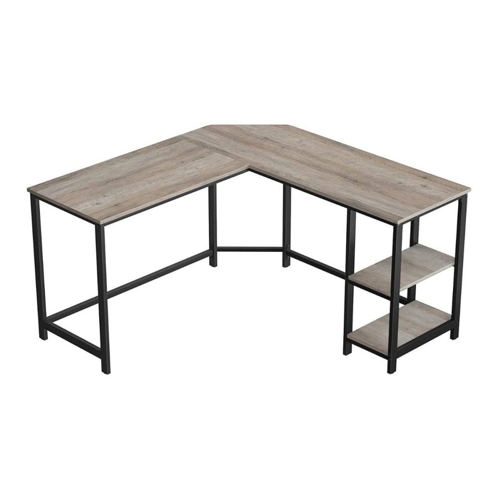 Bureau d'angle avec 2 étagères effet bois - L138 x H76 cm