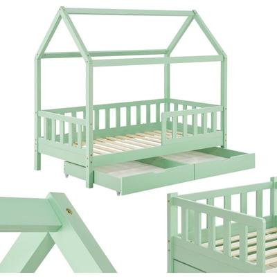 Kinderbett Marli 80 x 160 cm mit Bettkasten 2-teilig, Rausfallschutz, Lattenrost & Dach Image