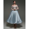 Elegantes Pink Satin A-Linien Ballkleid Cocktailkleid Formelles Hochzeitskleid Knöchellang Lange Ärmel Off-Shoulder Abnehmbare Stola 2025