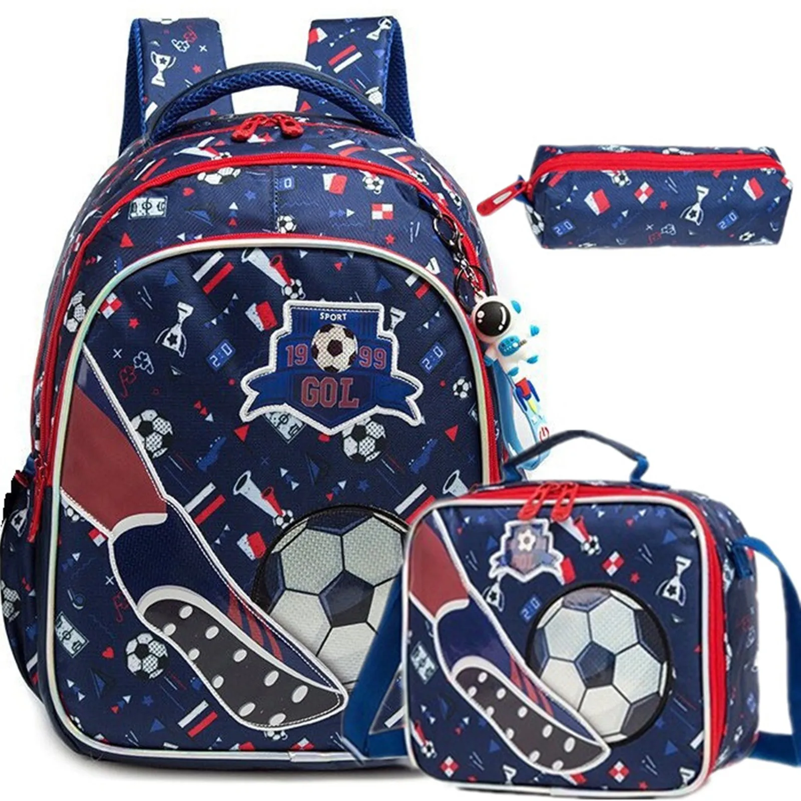 Sac à dos d'école pour garçon, sac à dos à motif de Football, sac d'école étanche, sac à déjeuner Mochila Infantil, trousse à crayons pour enfant