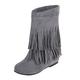 Generisch Women's Boots, Women's 42 Black, Women's Winter Tassel Boots, Short Boots, Plain, Non-Slip, Flat, Round, Slip-On Breathable Slip-On Boots, Wide Calf Boots, gray, 8.5 UK