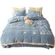 Cartoon Embroidery Warm Milk Velvet Four-piece Winter Thick Coral Velvet Soft Duvet Cover Double-sided Velvet Bedding (Color : Blue 6-piece suit, Size : 1.5m) (Blue 4 piece Suit)