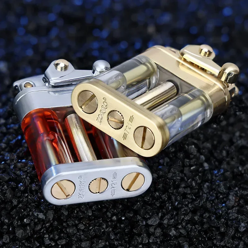 Zorro Winddichtes Rocker-Ölfeuerzeug, Metall, transparent, Doppeltank, 4-farbig, ungewöhnliche Schleifscheibe, Kerosinfeuerzeug, Geschenk für Männer Image