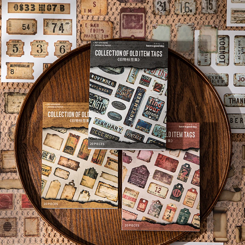 Mr Paper 20 Stück Old Stuff Label Collection Doppelmaterial gestanzte Aufkleberbuch DIY Handbuch Collage Kaffeetasse Tagebuch Handyhülle Image
