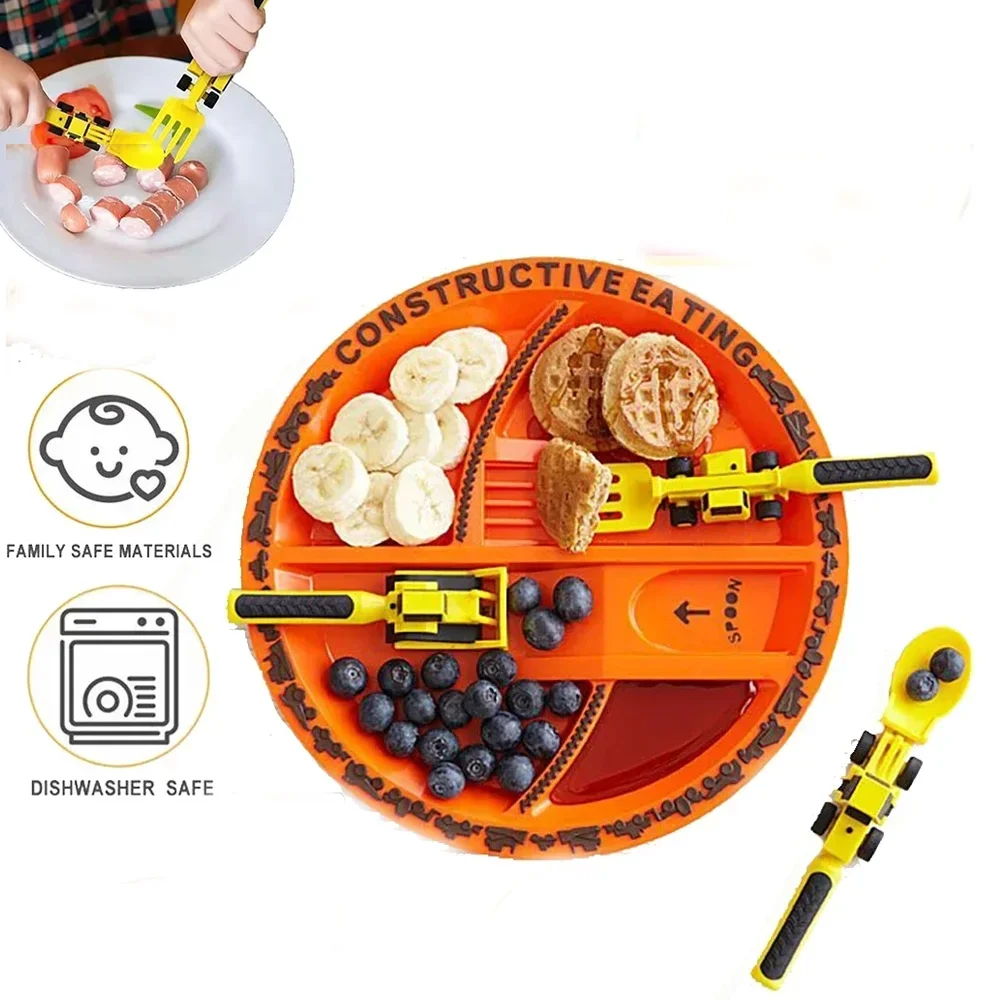 Festival Kinder Geschirr Anzug Bulldozer Bagger Schaufel Platte Gabel Löffel Geschirr Set Kinder Dinosaurier Geschirr Gadget