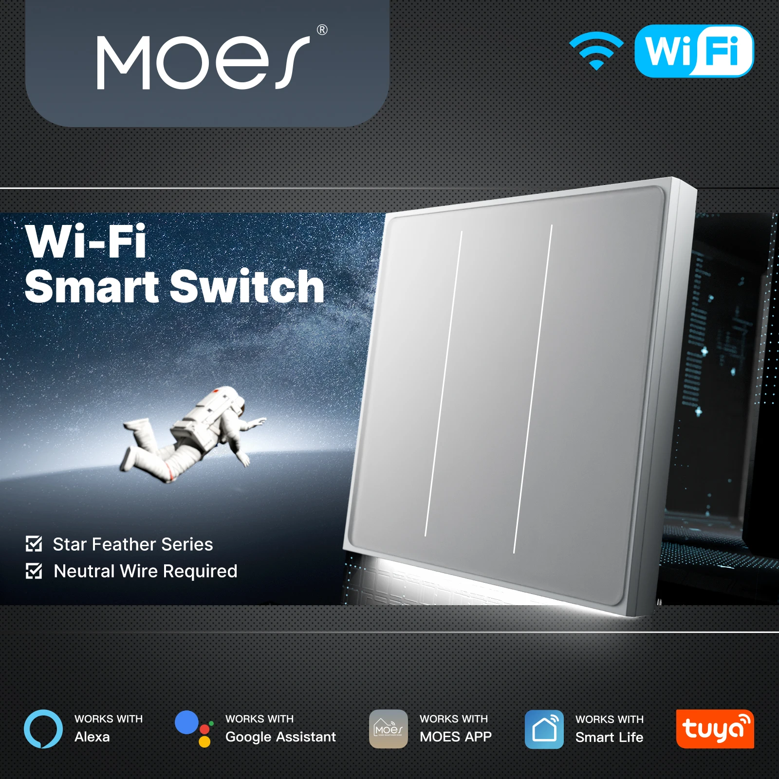 MOES Tuya WiFi Smart Star Feder Schalter EU Air Touch Mit Neutral Licht Szene 2in1 APP Fernbedienung Unterstützung Alexa Google hause Image
